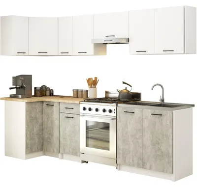 Produktbild von Eckküchenzeile 300 cm Einbauküche 9-teilig mit Arbeitsplatte Eckküche Matt 203 cm