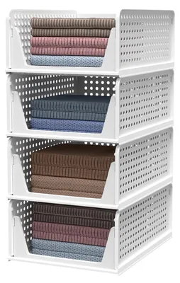 Image de Rangement pour armoire - Panier de rangement pliable - Plastique PP - 33,5 × 43 × 18,5 cm - Pour les vêtements - Pour l'armoire