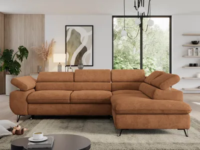 Produktbild von Couch, L-förmig ecksofa, mit Schlaffunktion und Verstellbare Kopfstützen, Bettkasten - PEDRO L - Struktur - Orange - Rechts