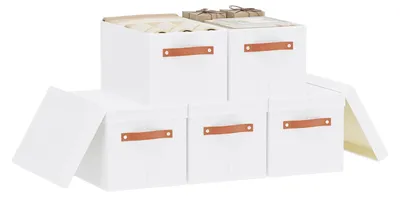 Produktbild von 5-teiliges Aufbewahrungsbox-Set, faltbare Aufbewahrungsbox mit Deckel, Aufbewahrungskörbe mit Griffen, Stoffaufbewahrungsboxen für Kleidung