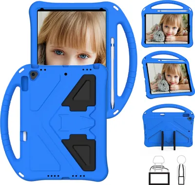 Obrázek produktu pro Dětské pouzdro pro iPad 10.2 2021/2020/2019, iPad 9th/8th/7th Gen, EVA lehké nárazuvzdorné pouzdro s skládacím stojánkem a rukojetí modré