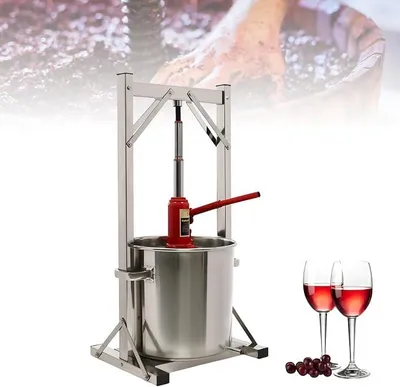 Productafbeelding van 22L Fruitpers, wijnpers, roestvrijstalen handmatige pers voor druiven/appels met hydrauliek. Fruitpers, bessenpers, groentepers, sapmachine. Professionele, multifunctionele roestvrijstalen sapmachine voor voedingsmiddelen