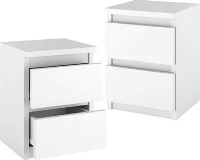 Produktbild von Nachttisch Weiß 2er Set - Nachtschrank mit 2 Schubladen - Nachtkommoden - Minimalistisches Design - Nachttischschrank H42,5 B30 T30,5 für Schlafzimmer
