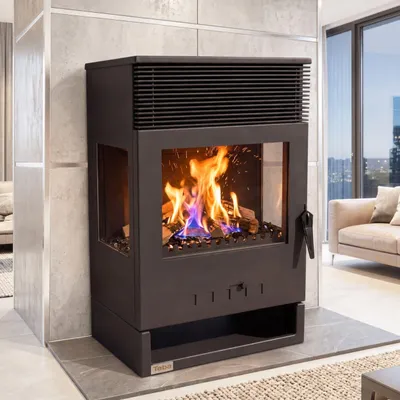 Produktbild von Kaminofen Panorama 3 Seitig 9 kW Dauerbrand Teba TKS 12 Kamin Holzofen 3 Seiten Ofen Holz