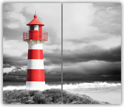Produktbild von Tulup Glas-Herdabdeckplatte - 2x30x52cm - Glaskeramikkochfeld-Abdeckung Spritzschutz Zweiteilig Leuchtturm