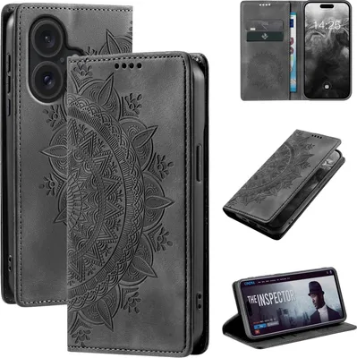 Produktbild von Mandala Handyhülle für Apple iPhone 17 RFID Schutz Klapphülle Case Cover Design Schutzhülle Farbe: Schwarz