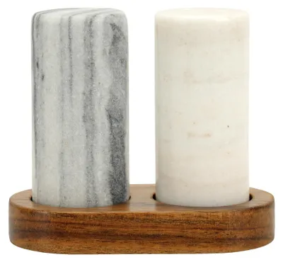 Immagine prodotto di Set die pepe in marmo con supporto in legno
