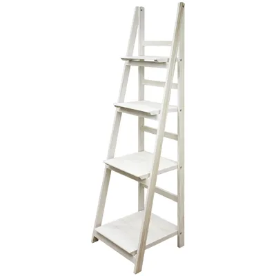 Produktbild von Regal Leiterregal Holz Wandregal Bücherregal für Küche Wohnzimmer Badezimmer Bilderrahmen Modern 4 x Ablagen für Deko Bilderrahmen Pflanzen in Weiß Kingpower