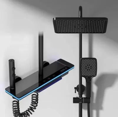 Produktbild von Badezimmer Duschsystem - Thermostatarmatur - Drei Griffe - Messing - Klassisches Design - Schwarz
