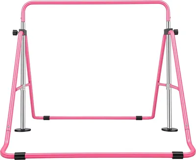 Image de Barre de gymnastique pour l'entraînement - Barre pliable - Réglable en hauteur - Capacité de charge jusqu'à 100 kg - Adaptée à une utilisation en intérieur et en extérieur - Structure en acier - Rose