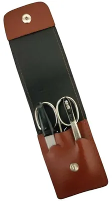 Produktbild von Solingen* Maniküre Set im Lederetui – Germany – Nagelschere, Saphirnagelfeile (grob/fein), Pinzette zur Nagelhautpflege – Echtes Leder Braun