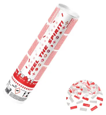Produktbild von Amscan Konfettikanone Rot-Weiß 28cm, Papierkonfetti 2x5cm, Dreh-Mechanismus