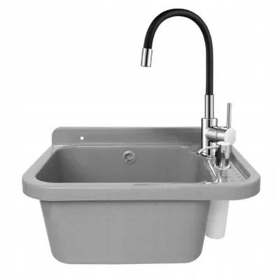 Produktbild von Spülbecken-Set, grau, 50 cm, flexible Armatur, Wasserspender
