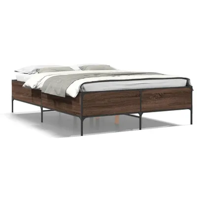Produktbild von vidaXL Bettgestell Braun Eichen-Optik 150x200 cm Holzwerkstoff Metall