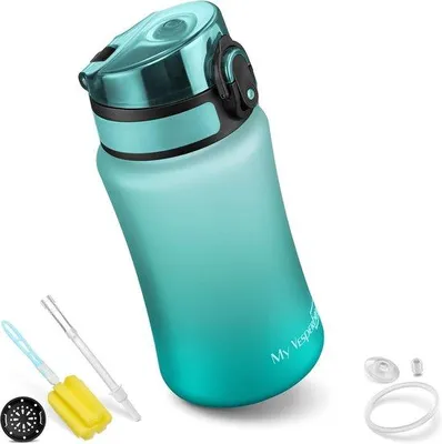 Produktbild von Famanu Kindertrinkflasche, auslaufsicher, 350 ml, 500 ml, 750 ml, mit Strohhalm oder Fruchtfilter, blau, türkis