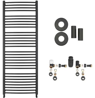 Productafbeelding van Badkamerradiator set Stefano - centrale verwarming - zij-aansluiting - 943W - mat zwart - 1710x650 mm