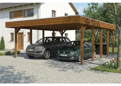 Produktbild von Doppelcarport SKAN HOLZ Friesland inkl. Pfostenanker, EPDM Folie 546 x 708 cm nussbaum