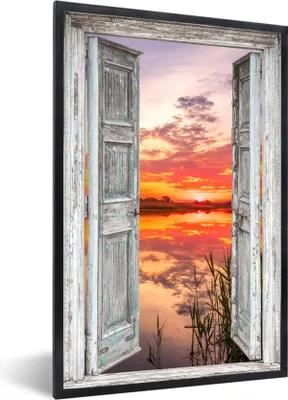 Produktbild von MuchoWow® Gerahmtes Poster Landschaft - Sonnenuntergang - Wasser - Aussicht 60x90 cm - Poster mit Schwarzem Bilderrahmen Wandposter Rahmen Foto Bilder - Kunst
