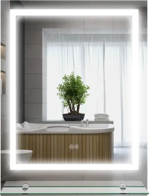 Produktbild von Badspiegel mit Beleuchtung, Wandspiegel mit 3 Lichtfarben, IP44 Lichtspiegel mit Touch-Schalter, Memory-Funktion, Badezimmerspiegel mit Anti-Beschlag, 70 x 50 cm