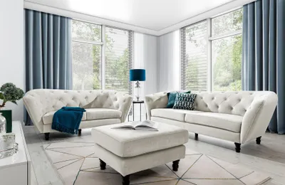 Produktbild von Sofaset Designersofas CHARLOTTE 3-2-1 in Stoff Matt Velvet Beige