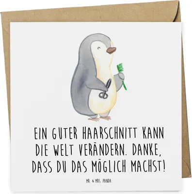 Produktbild von Mr. & Mrs. Panda Klappkarte Friseur Wunder - Weiß - Geschenk, Danke sagen, Aufmerksamkeit, Wertschätzung, Grußkarte, Friseurhandwerk, faltkarte, Künstler, Handgefertigt