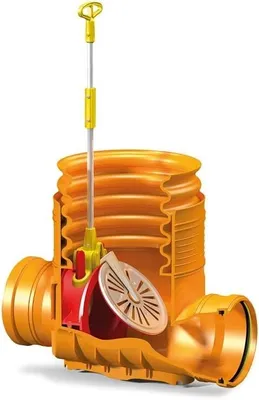 A cutaway illustration of a sewage shaft with a backflow valve.