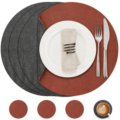 Platzset rund, 4er Set, Grau Terracotta, waschbar, antirutsch