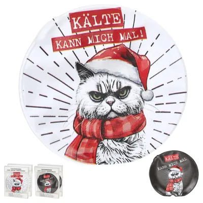 Produktbild von Taschenwärmer 4er Set 'XMAS Cat' 2 Motive mit Katze 9x9cm Taschenheizkissen Wärmer Handwärmer Gelkissen wiederverwendbar