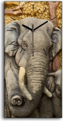 Produktbild von Wohnzimmer-Bild Leinwand Uhr 30x60 Malerei Tiere Elefanten Bäume Blätter Kunst - schwarze Hände