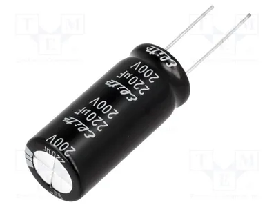 Productafbeelding van 1x Condensator: elektrolytisch, doorgaande montage (THT), 220µF, Ø16x35,5mm, 200VDC, ±20%, PF2D221MNN1636