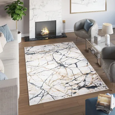 Image de Tapis TOSCANA Moderne Crème Or Noir Salon ÖKO-TEX 160 x 230 cm