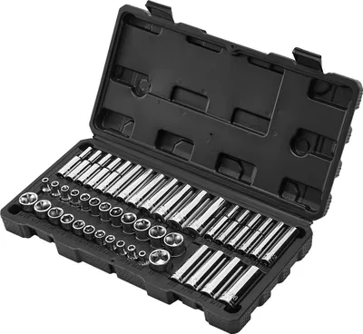 Produktbild von SucceBuy 46-teiliger Steckschlüsselsatz mit 6,4 mm Antrieb, SAE- und metrischen Größen, tief und Standard, Mechaniker-Werkzeugsatz mit Aufbewahrungskoffer, verchromter CR-V-Legierungsstahl, ideal für Autoreparaturen
