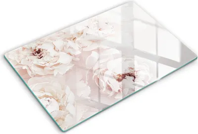Produktbild von Glasschneideplatte - Herdabdeckplatte - 80x52 cm -Schneidebrett - Spritzschutz -Pastellpeonien