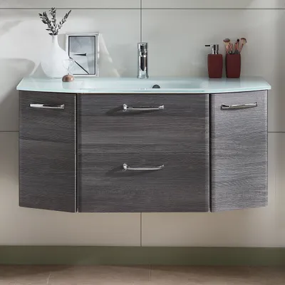 Produktbild von Waschtisch mit 115cm Glas-Waschbecken ALINA-66 in Graphit Struktur, B/H/T: 112/53,5/48cm
