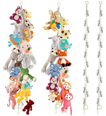 Productafbeelding van Set van 2 ophangsystemen voor knuffels, met elk 20 clips, opbergrek voor knuffels, hangrek voor knuffels, hangende organizer voor slaapkamerwanden en kinderkamers (wit)