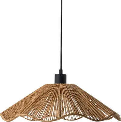 Produktbild von BELIANI Hängelampe Naturfarben Papierschnur u. Metall Handgefertigt mit Schirm Gewellt Blumenform 1-Flammig Langes Kabel Rustikales Boho Design