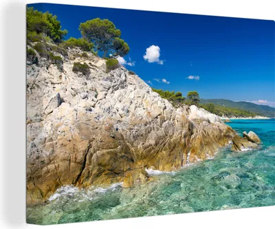 Produktbild von OneMillionCanvasses® - Leinwandbilder - 140x90 cm, Meer - Klippe - Sommer - Tropisch, Wandbilder Kunstdruck Wanddekoration - Foto auf Leinwand - Gemälde auf Holzrahmen