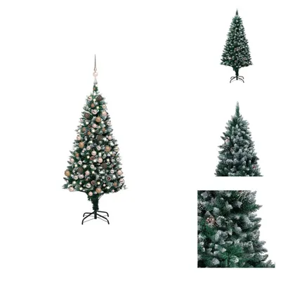 Image de vidaXL Sapin de Noël artificiel avec éclairage boules cônes 150 cm - Sapins de Noël