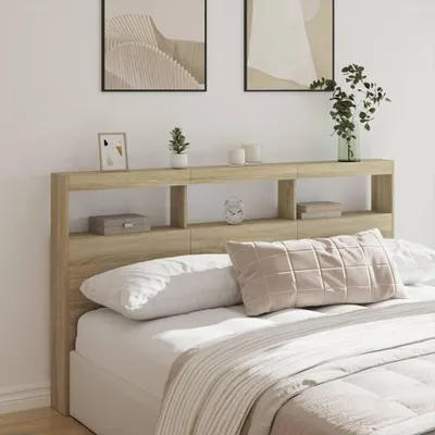 Zdjęcie produktu dla Zagłówek LED z półkami dąb sonoma 180x17x102 cm