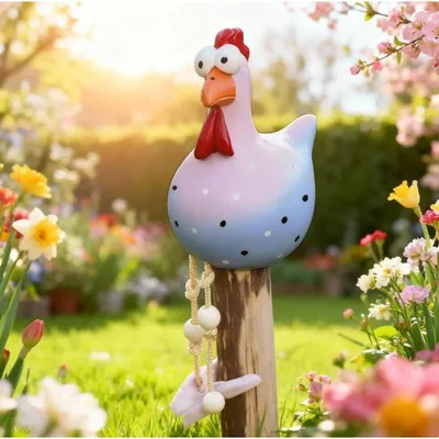 Image de Poule en céramique, décoration de jardin, bleue, faite à la main, figurine pour l'extérieur, balcon, jardin, idéale pour Pâques