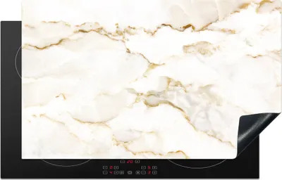 Produktbild von KitchenYeah© Herdabdeckplatte Marmor - Limette - Gold - Luxus - Marmoroptik - Weiß , 85x52cm, Küche Deko, Glaskeramikkochfeld Herdabdeckung, Abdeckplatte fùr Kochfeld