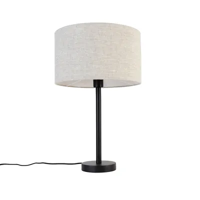 Produktbild von QAZQA - Design Moderne Tischlampe schwarz mit Bouclé-Schirm hellgrau 35 cm - Simplo I Wohnzimmer I Schlafzimmer - Stahl Rund - LED geeignet E27