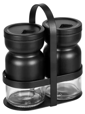 Produktbild von WENKO Menage mit Glas Gewürzstreuer in Schwarz 12 x 6 x 14,5 cm