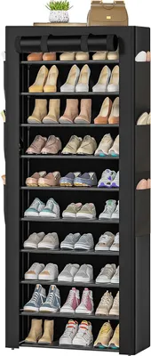 Productafbeelding van Schoenenrek - Schoenenorganizer - Opbergen Schoenen - Met Stofhoes - 11 Niveaus - Zwart