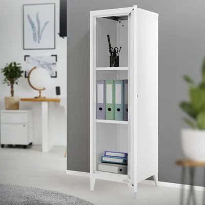 Produktbild von ML-Design Aktenschrank hoch, 38x38x137,5 cm, Weiß, Stahl, Freistehender Büroschrank mit 4 Beinen