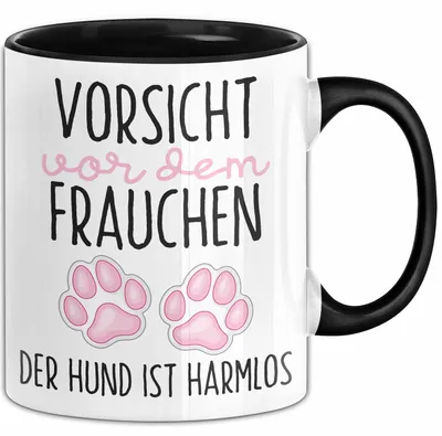Produktbild von Hundeliebhaber Tasse Geschenk Lustiger Spruch Vorsicht Vor Dem Frauchen (Schwarz)