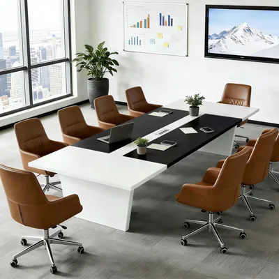 Zdjęcie produktu dla Stół konferencyjny do biura, wymiary 320x120x74 cm, kolor czarno-biały