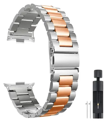 Produktbild von Edelstahl-Uhrenarmband - Metallarmband für Watch 4 - Dornschließe - Silber Roségold