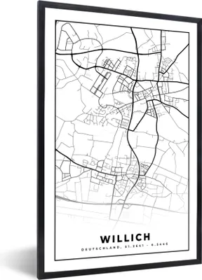 Produktbild von MuchoWow® Gerahmtes Poster Karte - Willich - Stadtplan 40x60 cm - Poster mit Schwarzem Bilderrahmen Wandposter Rahmen Foto Bilder - Papierdruck - Wandbilder