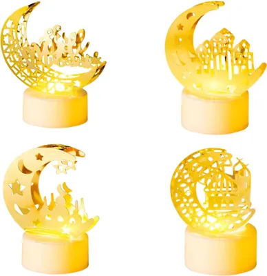 Produktbild von LED Kerzen Ramadan Dekoration Set 4 Stück Mond Sterne Gold